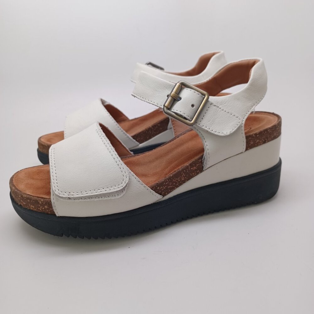 Clarks Unstructured Sandals White Cork Wedge Adjustable Two Strap Womens 7 - Picture 2 of 16